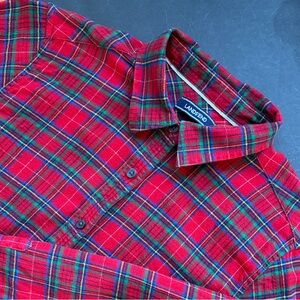 Lands' End Women’s Red and Green Plaid Long- Sleeve Flannel Shirt, Size 12T